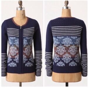 Sparrow Anthropologie Arras Navy Blue Zip Front Cardigan Sweater
Wool Mohair Med